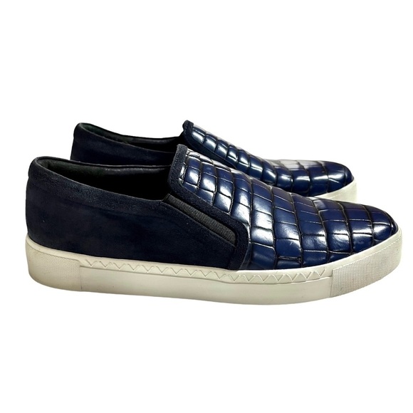 Via Spiga Maliah Slip On Shoes‎ Loafers Navy Blue Suede Croc Womens Size … - Picture 1 of 10
